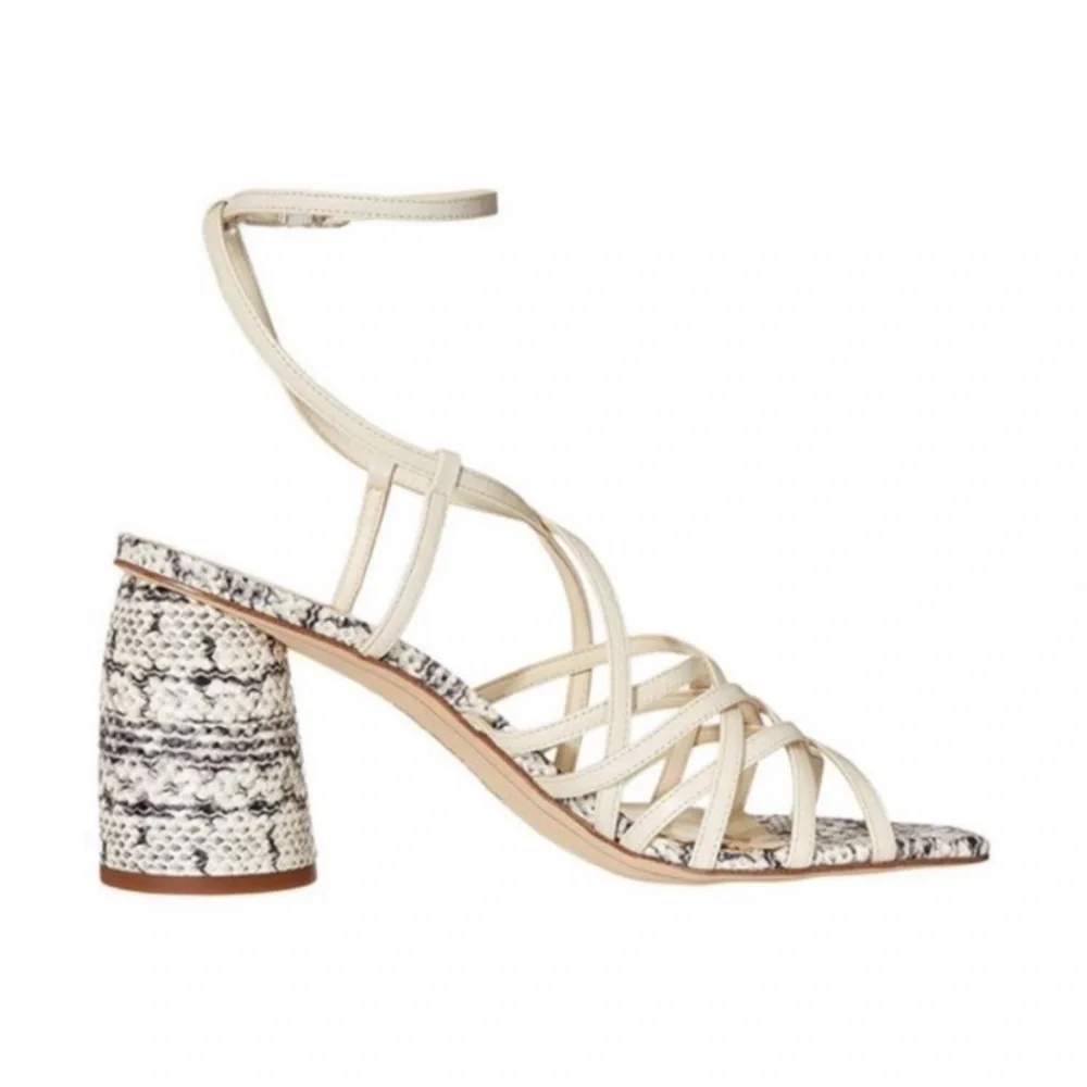 Sam Edelman Daffodil Strappy Snake Print Heeled Sandals IVORY Leather